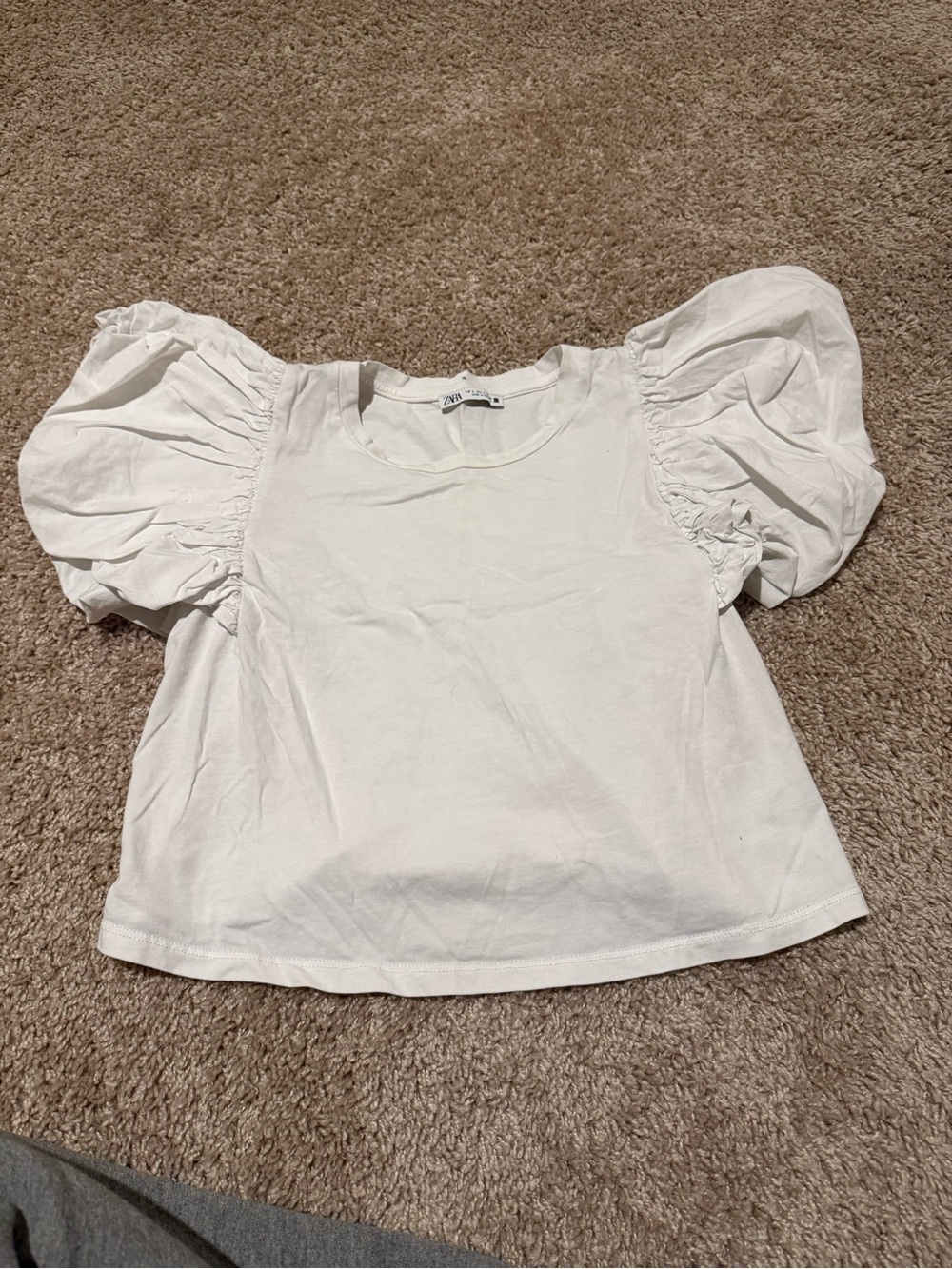 Zara White Puff Sleeve Cotton Tee